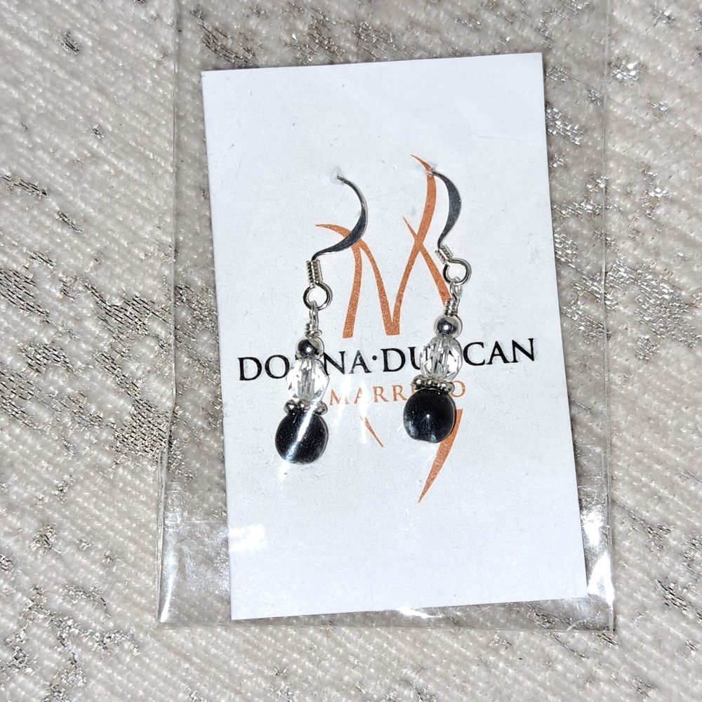 BLACK OBSIDIAN STONE EARRINGS AND PENDANT - Picture 3 of 4